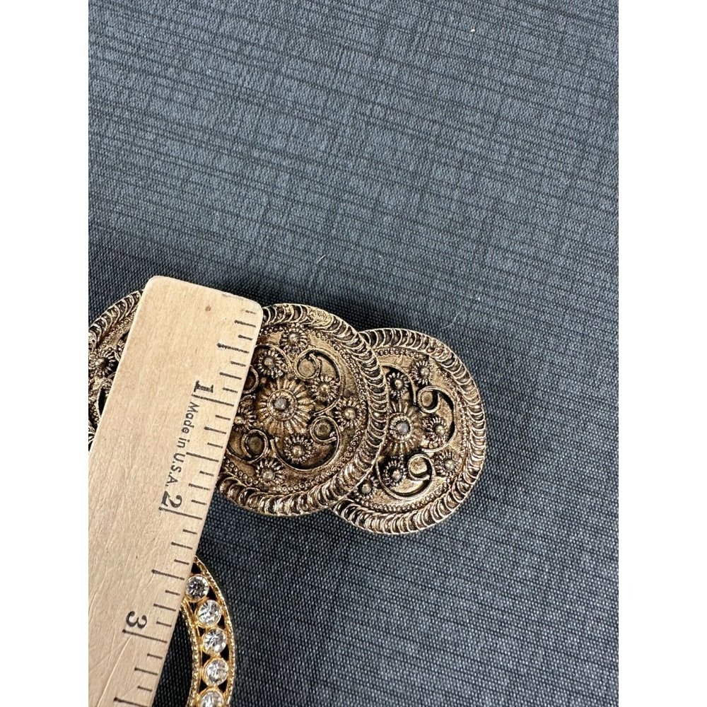 Lot of 2 Vintage Belt Buckles Rhinestones Boho Gold Tone Chunky‎ Statement - Picture 5 of 9